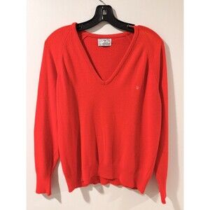 VTG Christian Dior Orlon Acrylic Knit V-Neck Pullover Red Sweater Size L